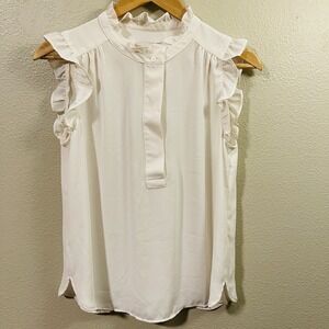 LOFT Ruffle Top Blouse Ivory Sleeveless Office Business‎ Elegant Size M Petites